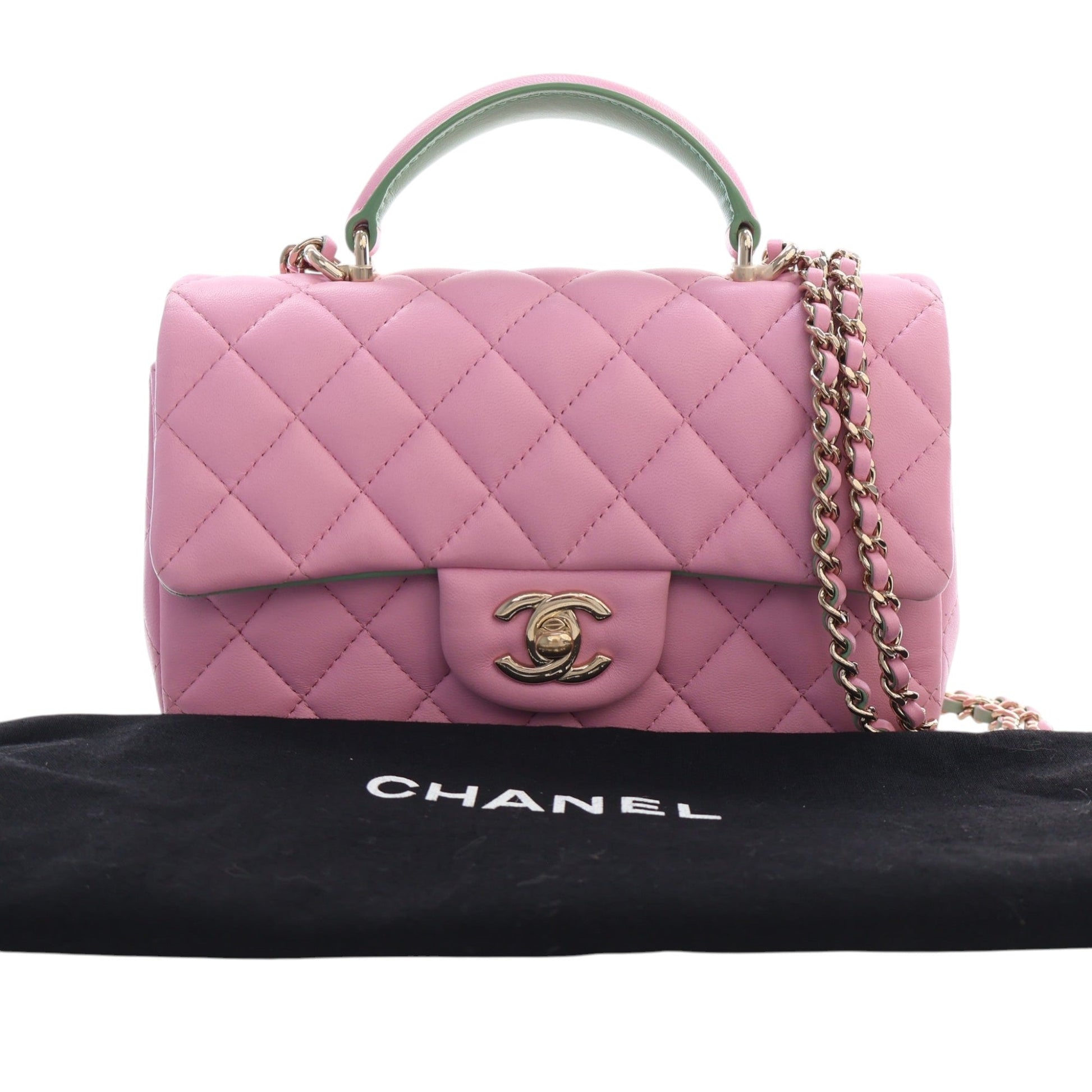 Chanel Mini Rectangular Bicolor Quilted Lambskin Top Handle Flap