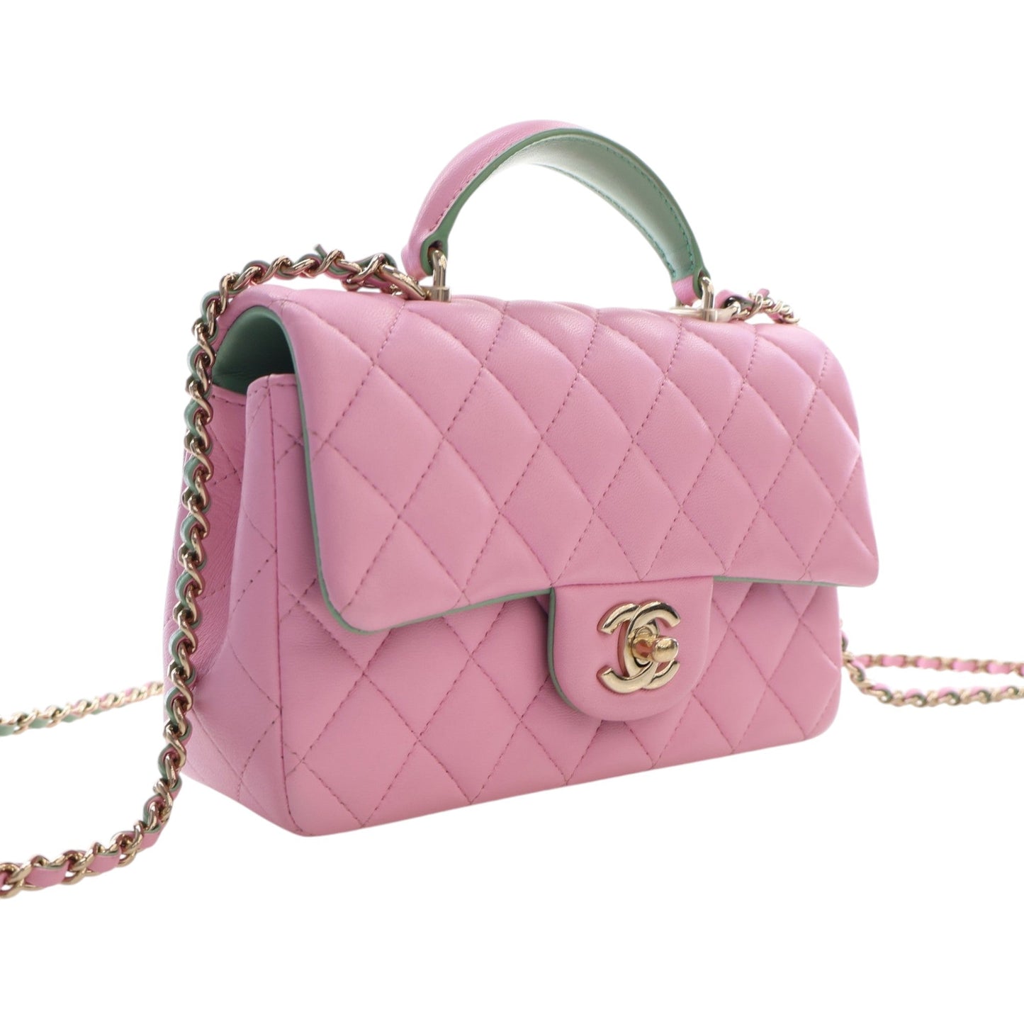 Chanel Mini Rectangular Bicolor Quilted Lambskin Top Handle Flap