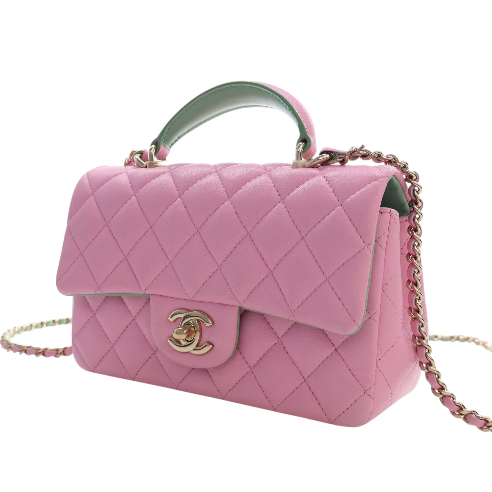 Chanel Mini Rectangular Bicolor Quilted Lambskin Top Handle Flap