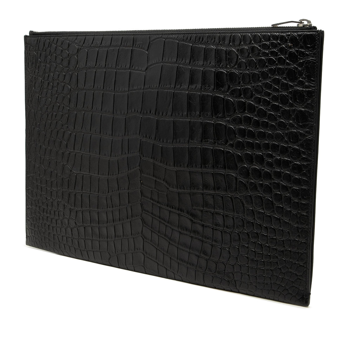 Saint Laurent Croc Embossed Leather Document Holder — Black