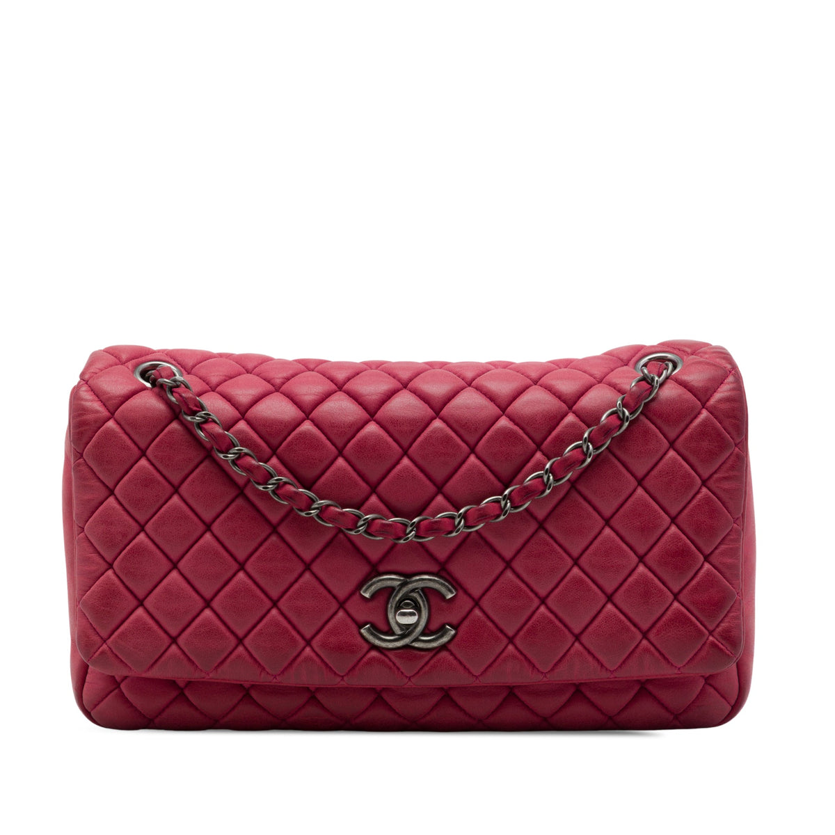 Chanel Large Quilted Iridescent Calfskin New Bubble Flap — Red