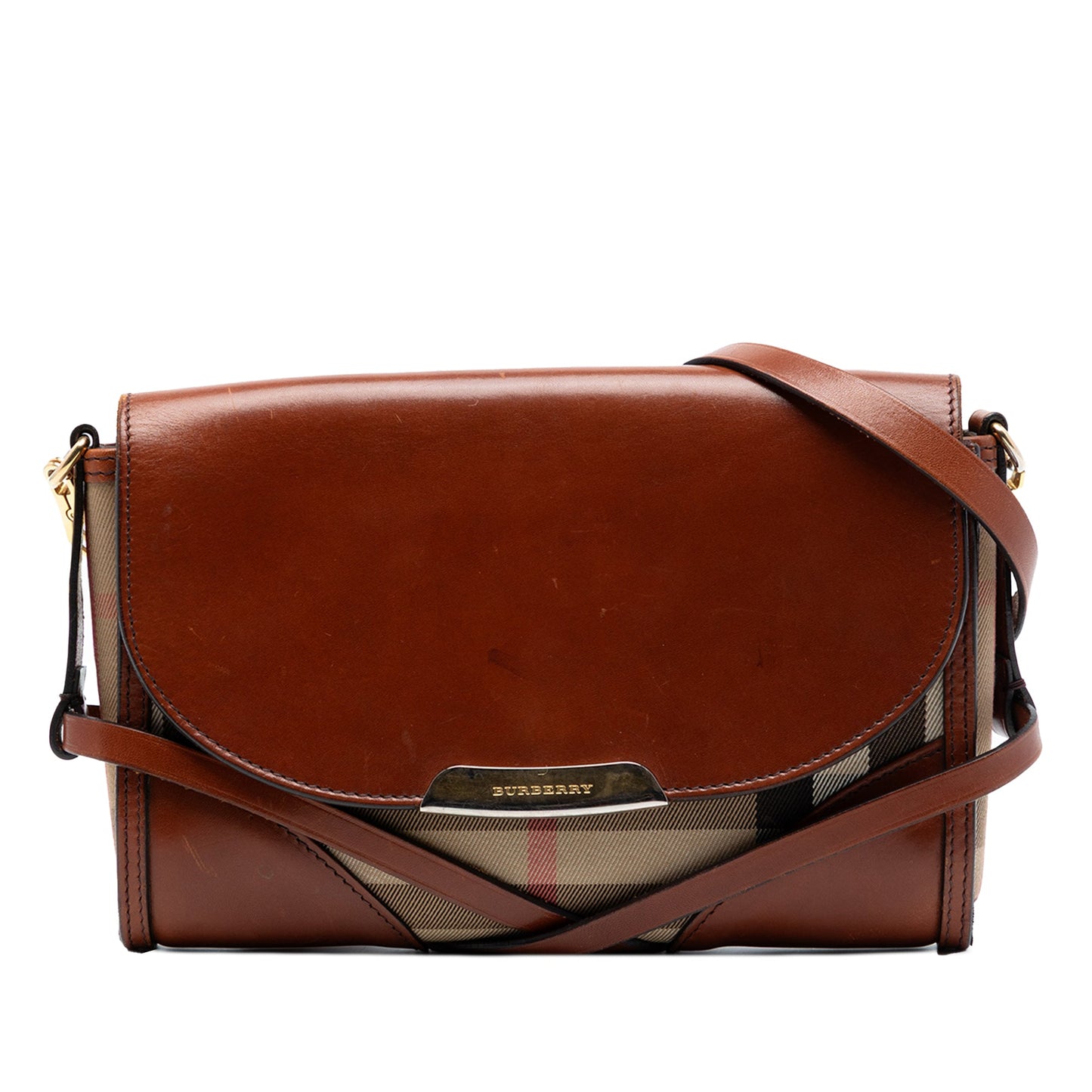 Leather and House Check Canvas Bridle Abbott Crossbody