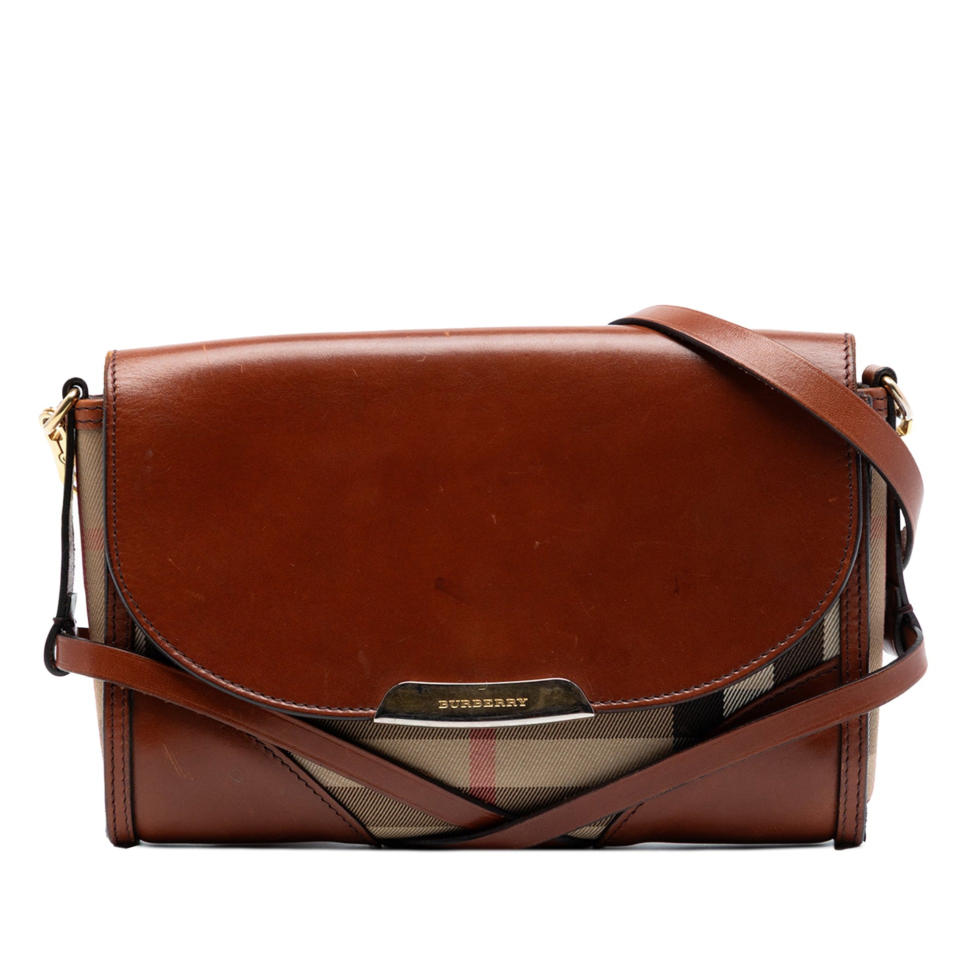 Leather and House Check Canvas Bridle Abbott Crossbody