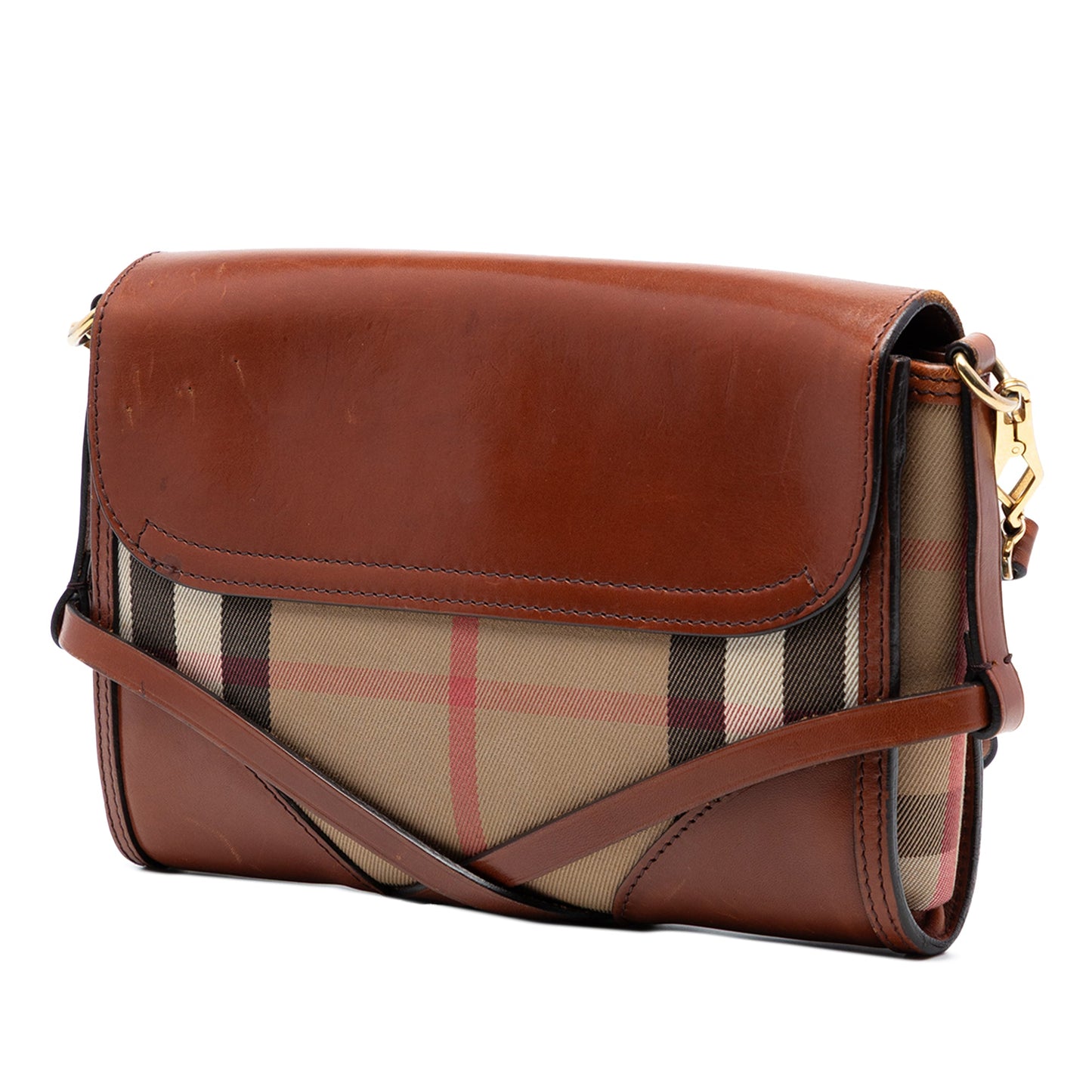 Leather and House Check Canvas Bridle Abbott Crossbody