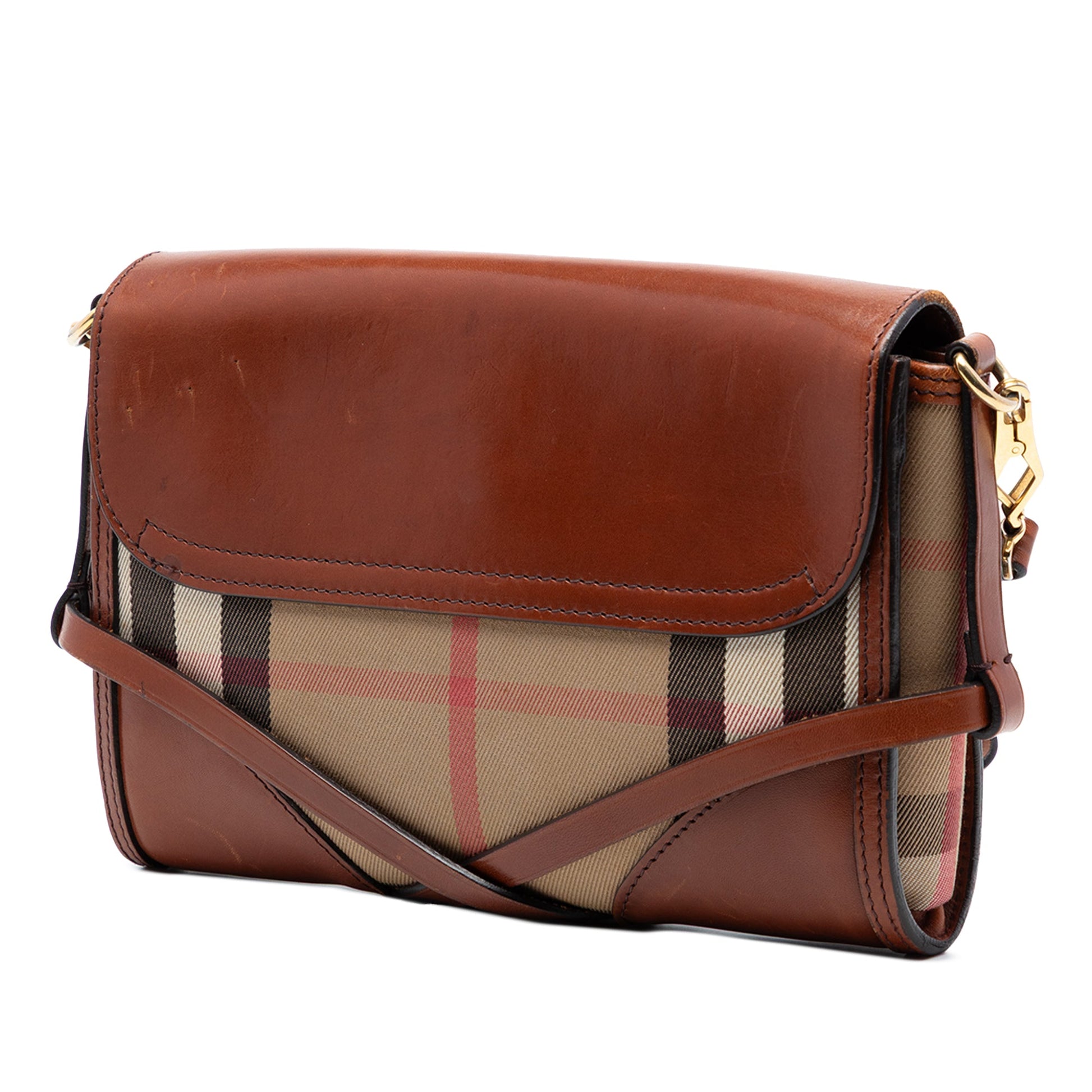Leather and House Check Canvas Bridle Abbott Crossbody