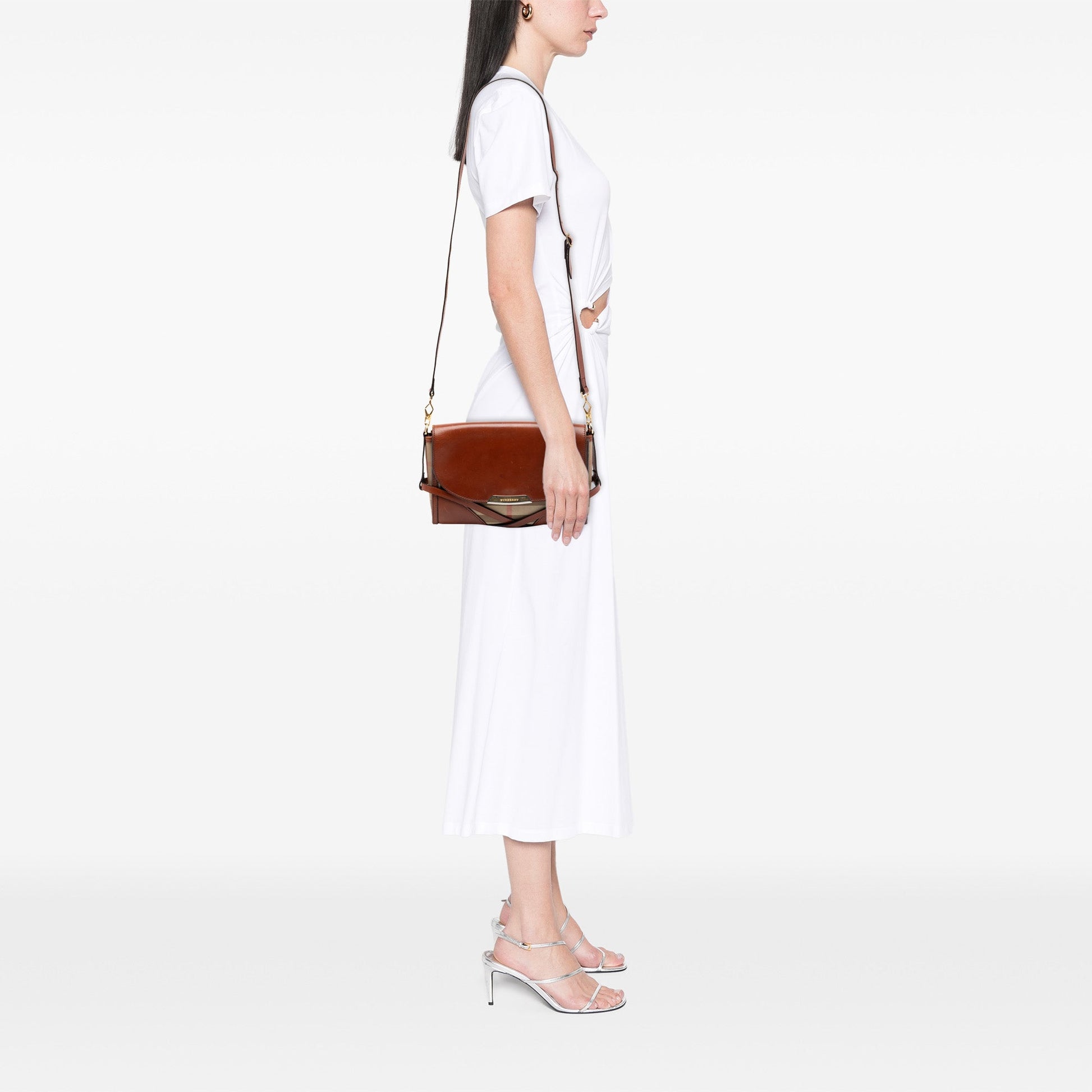 Leather and House Check Canvas Bridle Abbott Crossbody