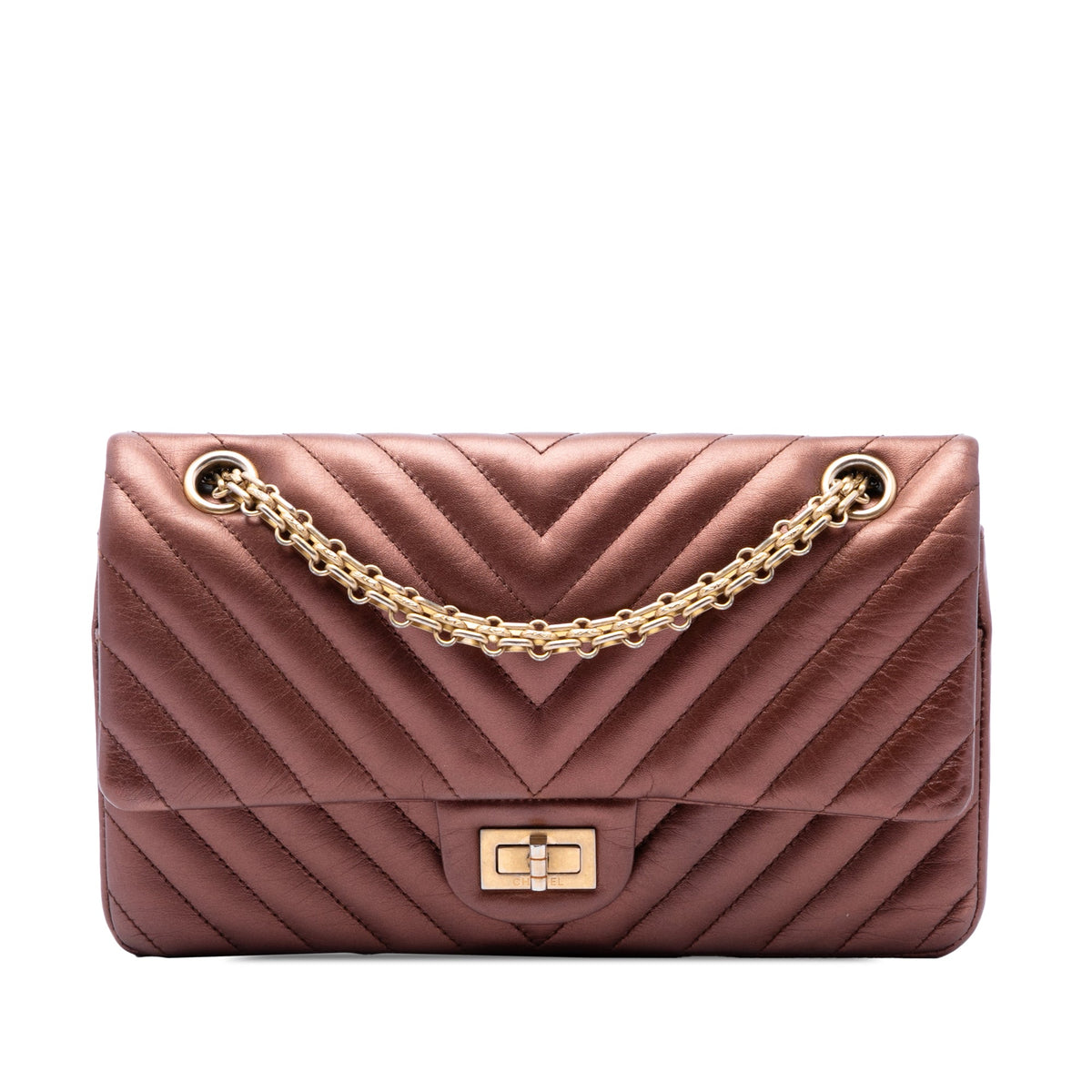 Chanel Chevron Metallic Aged Calfskin Reissue 2.55 Double Flap 225 — Pink