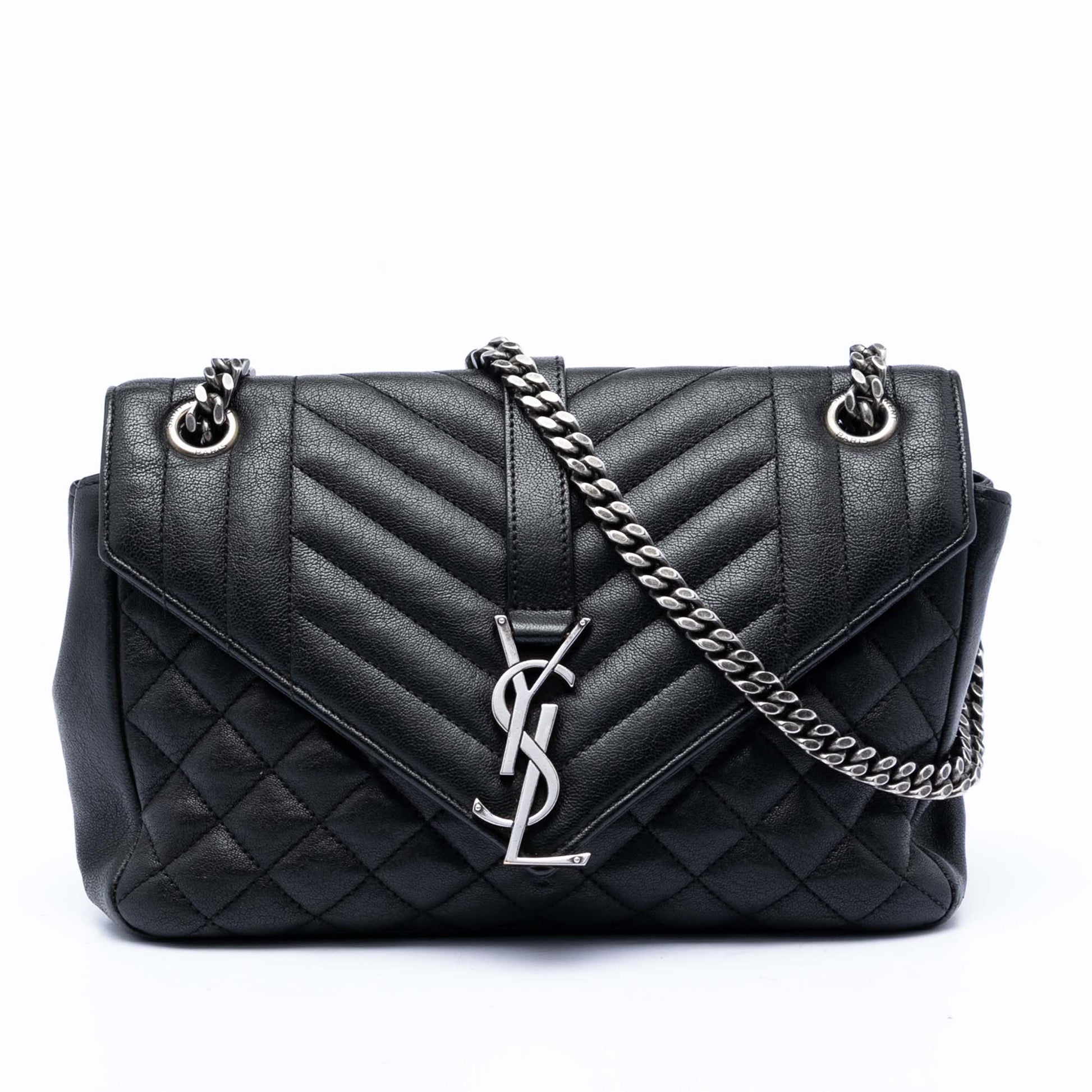 Saint Laurent Medium Sheepskin Triquilt Monogram College Bag