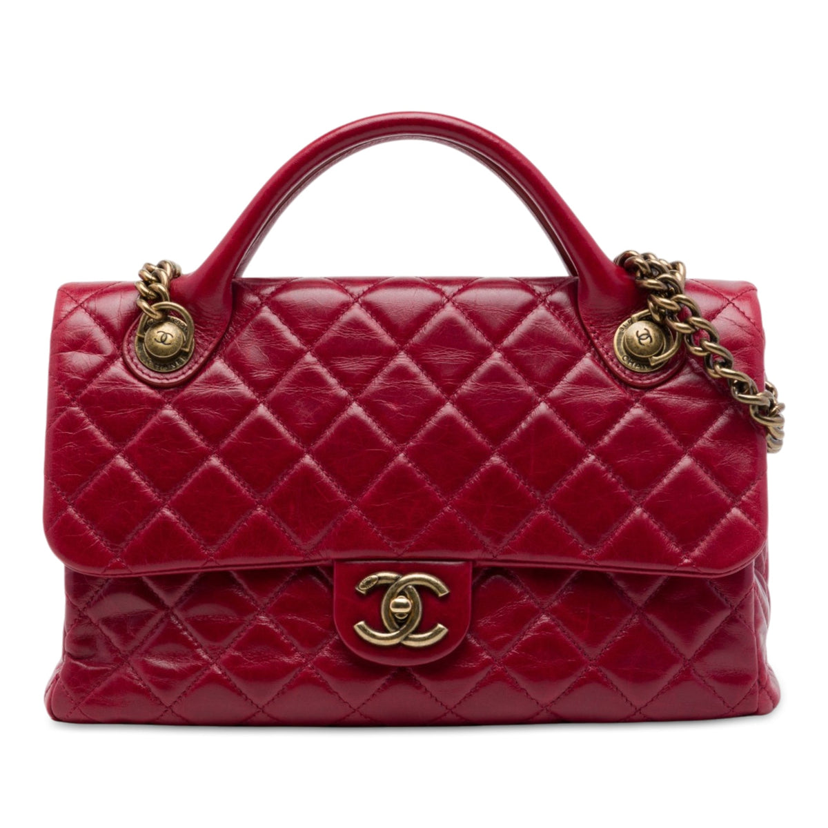 Chanel Medium Glazed Calfskin Castle Rock Top Handle Flap
