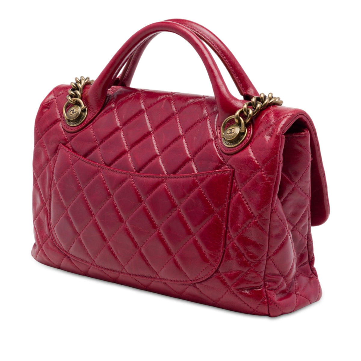 Chanel Medium Glazed Calfskin Castle Rock Top Handle Flap