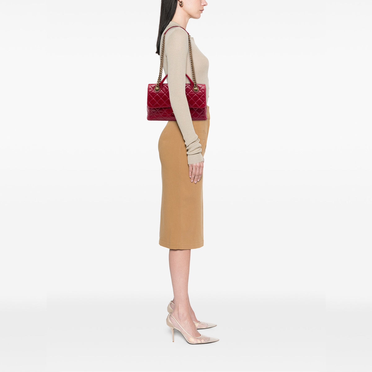 Chanel Medium Glazed Calfskin Castle Rock Top Handle Flap