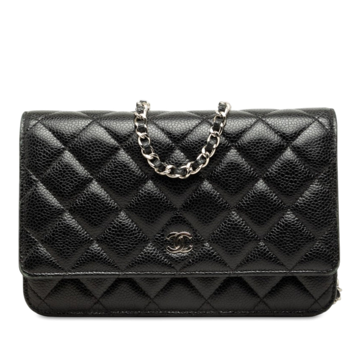 Chanel CC Quilted Caviar Wallet on Chain — Black