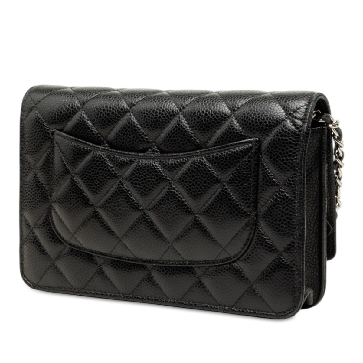Chanel CC Quilted Caviar Wallet on Chain — Black