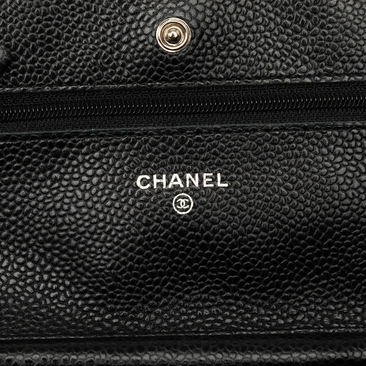 Chanel CC Quilted Caviar Wallet on Chain — Black