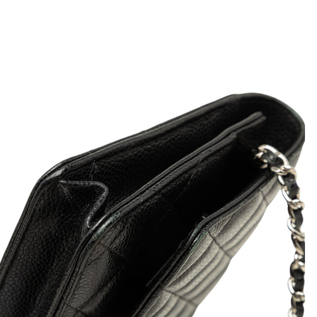 Chanel CC Quilted Caviar Wallet on Chain — Black