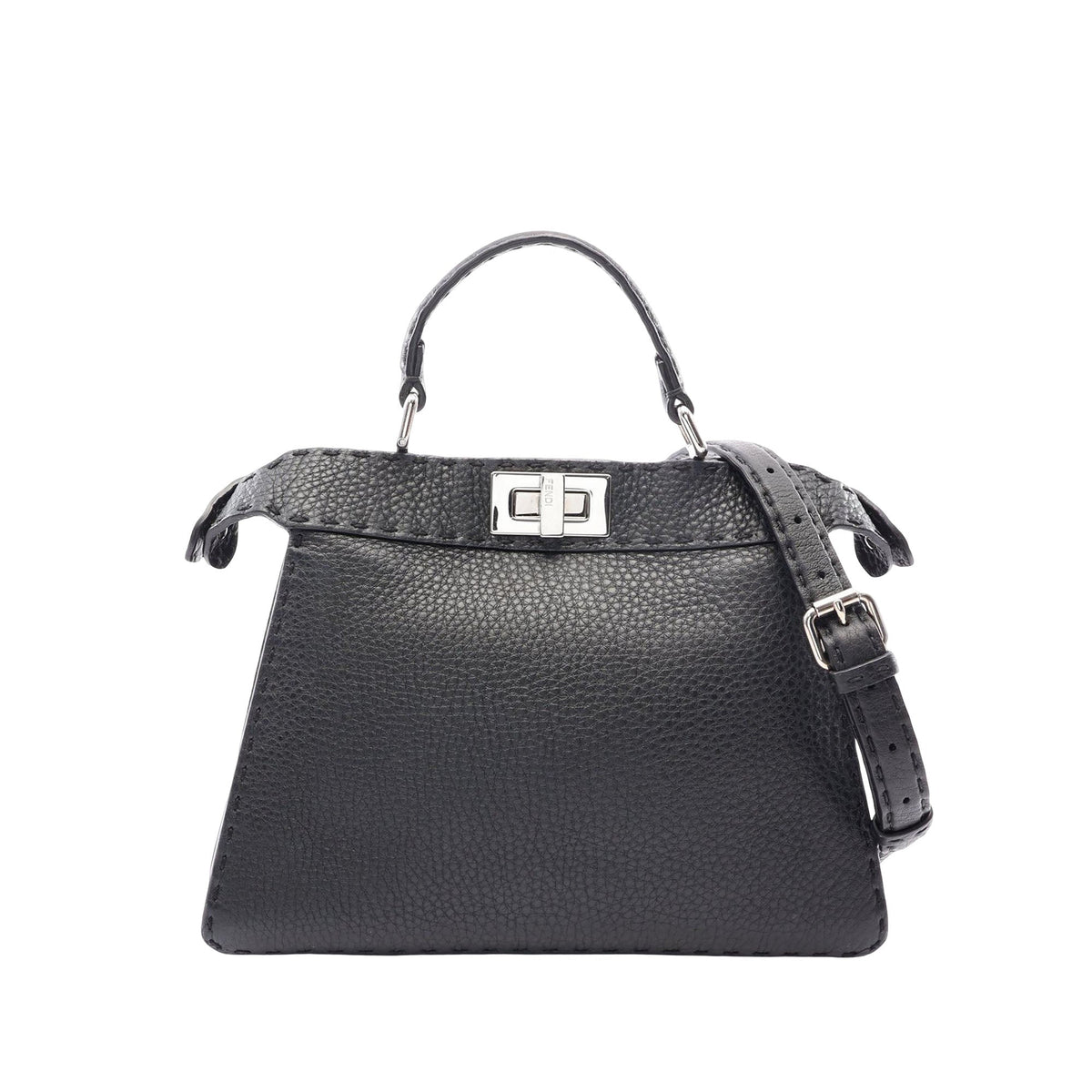 Fendi Small Leather Selleria Peekaboo ISeeU Satchel — Black
