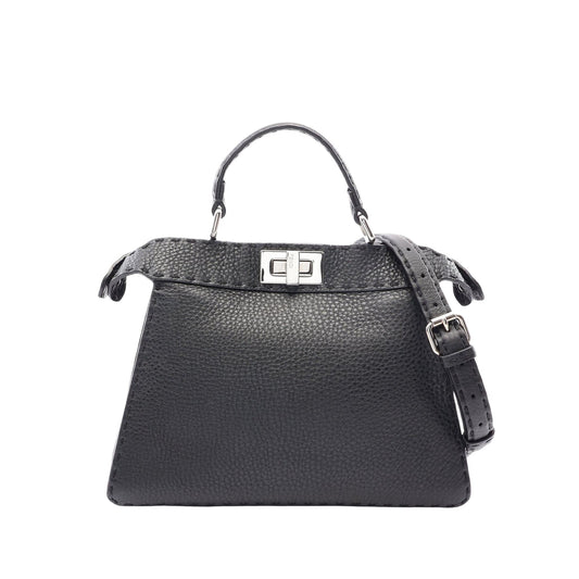 Fendi Small Leather Selleria Peekaboo ISeeU Satchel — Black