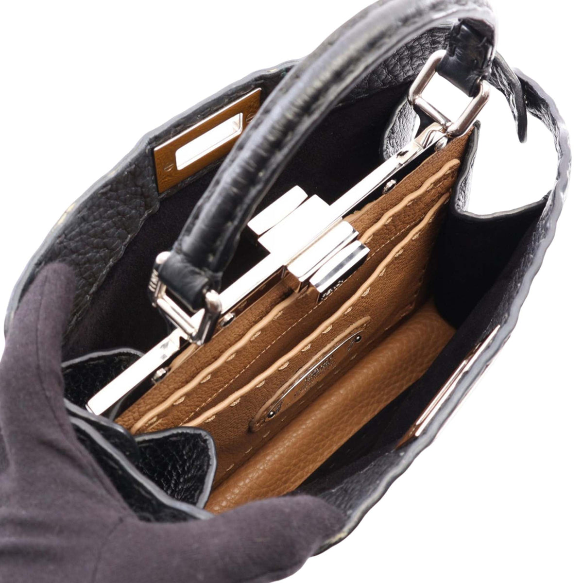 Fendi Small Leather Selleria Peekaboo ISeeU Satchel — Black