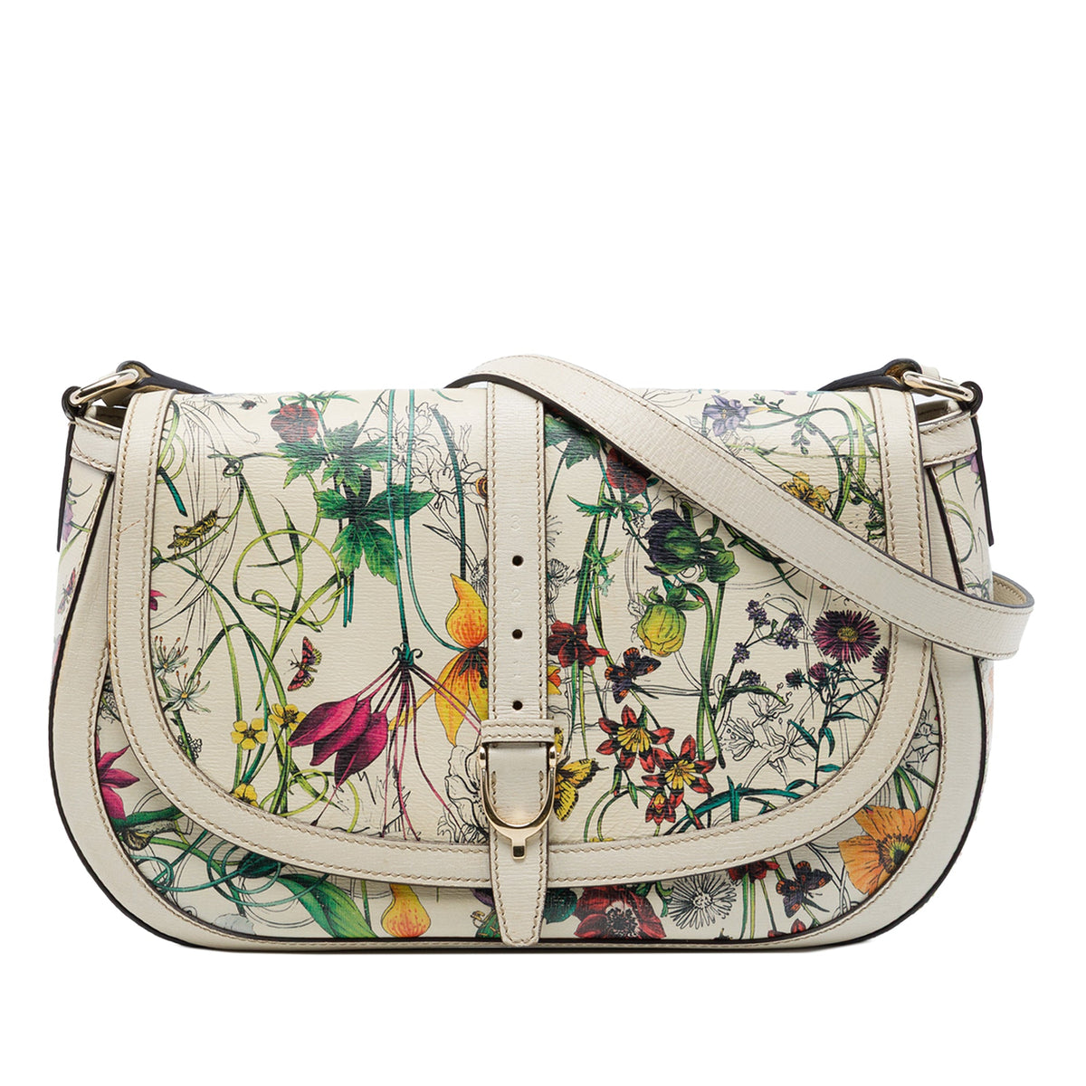 Gucci Calfskin Flora Nice Stirrup Crossbody — White