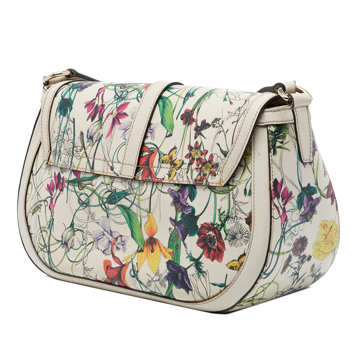 Gucci Calfskin Flora Nice Stirrup Crossbody — White