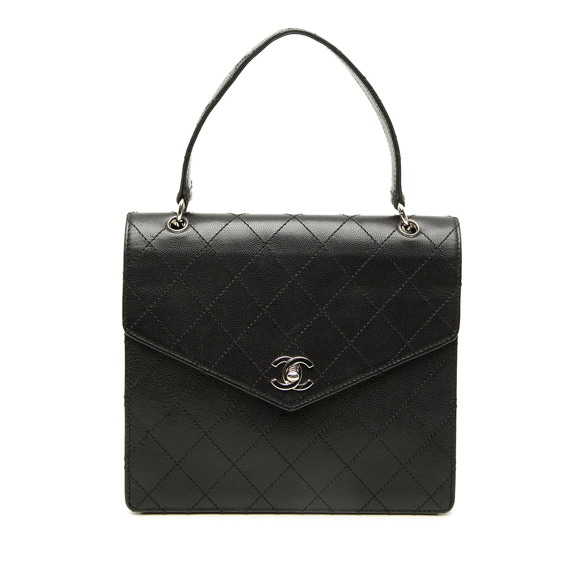 Chanel CC Quilted Caviar Top Handle Flap — Black
