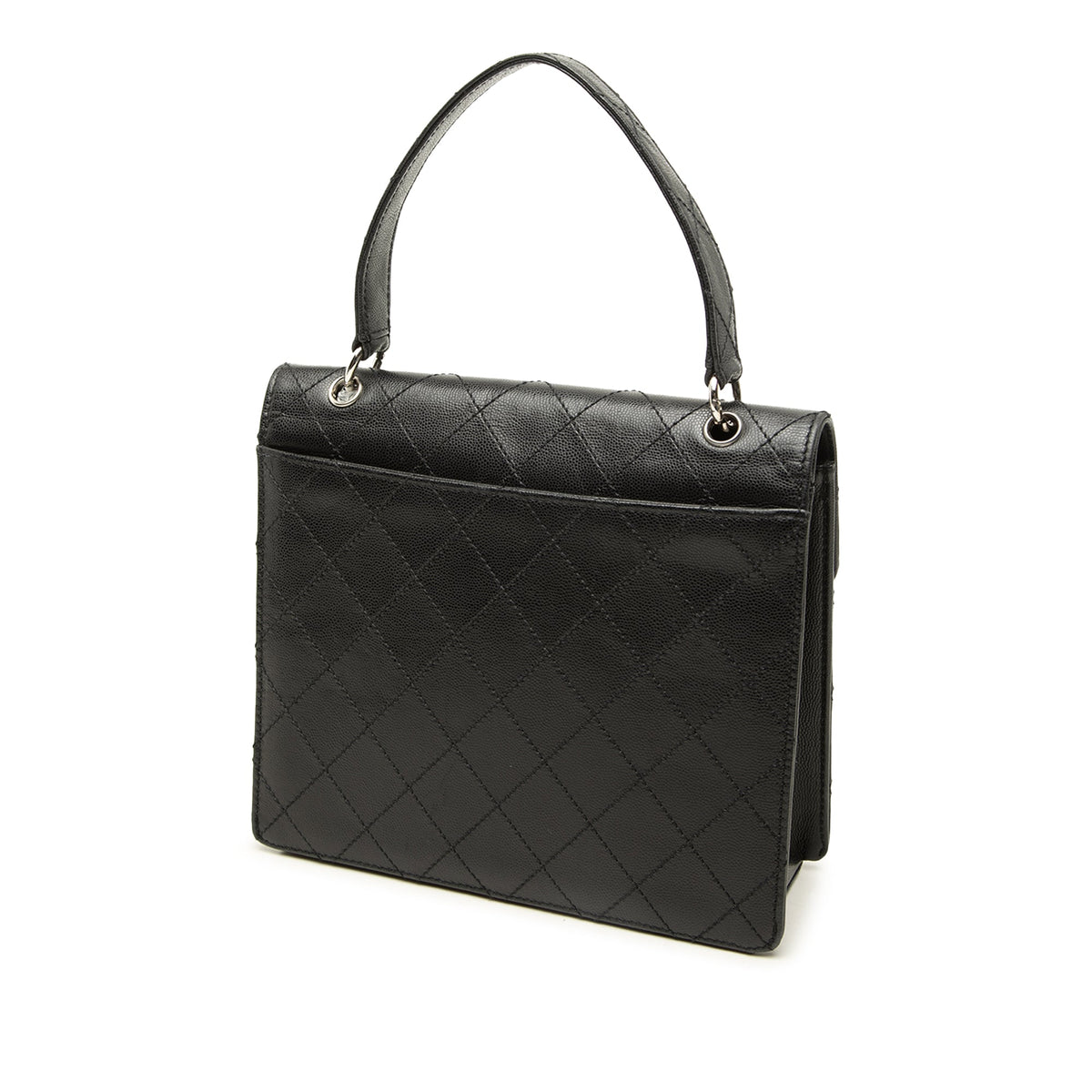 Chanel CC Quilted Caviar Top Handle Flap — Black