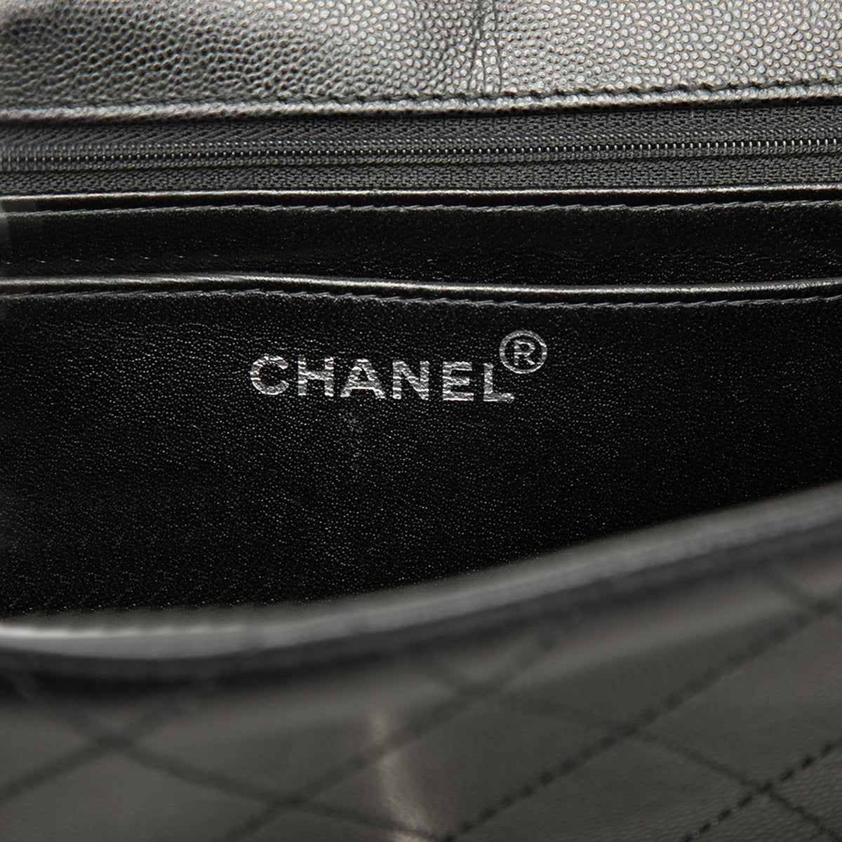 Chanel CC Quilted Caviar Top Handle Flap — Black