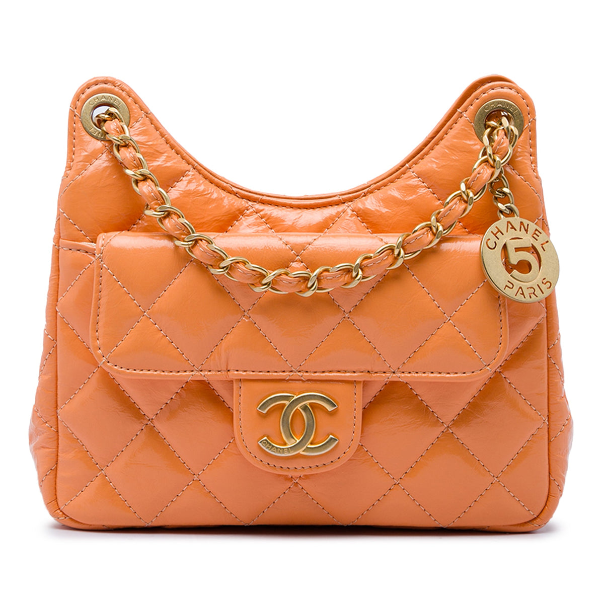 Chanel Small Shiny Crumpled Calfskin Wavy CC Hobo