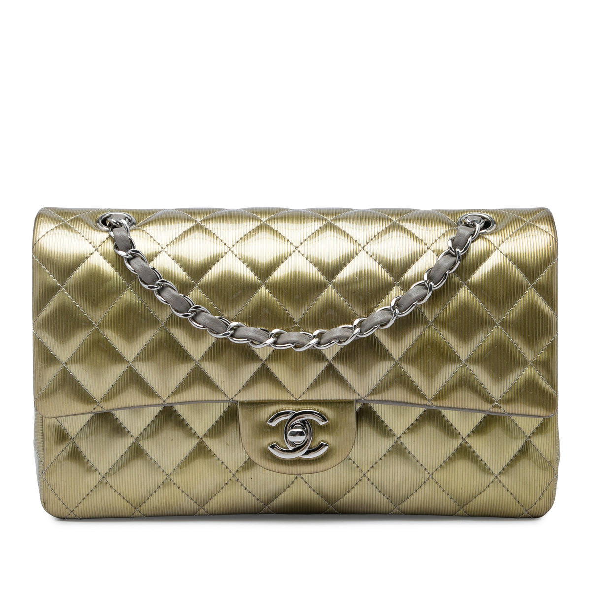 Chanel Medium Classic Striated Patent Double Flap