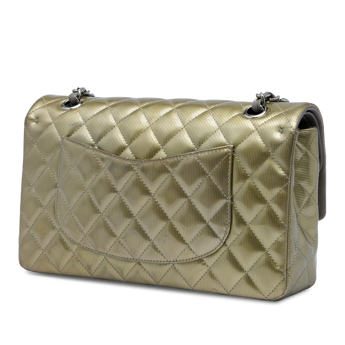 Chanel Medium Classic Striated Patent Double Flap