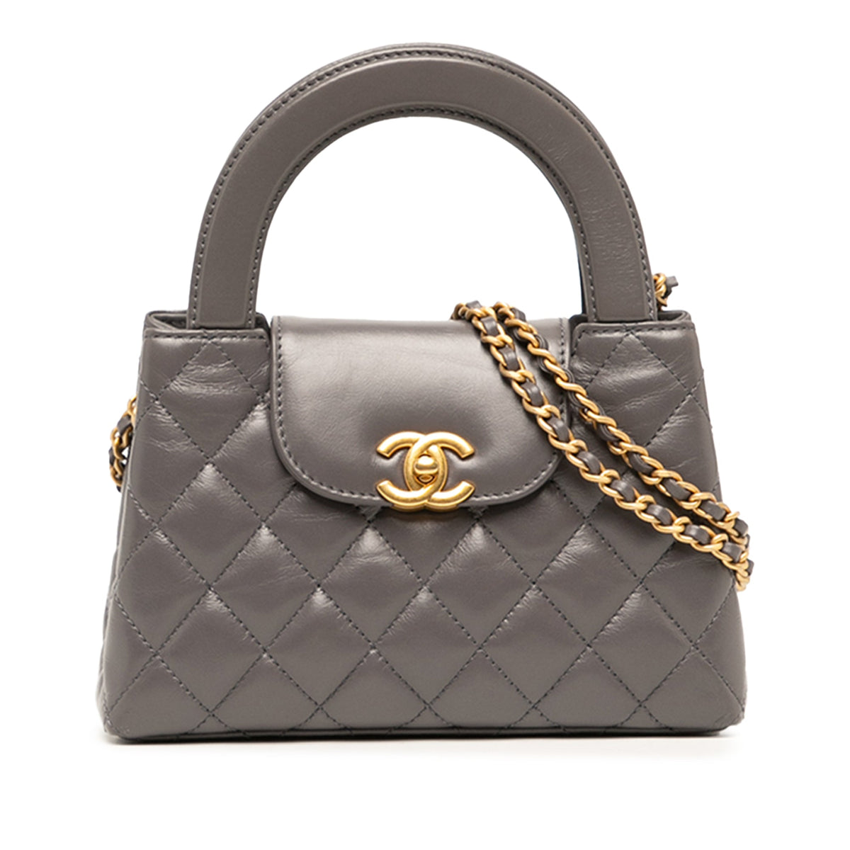 Chanel Nano Shiny Aged Calfskin Kelly Shopper Bag — Gray