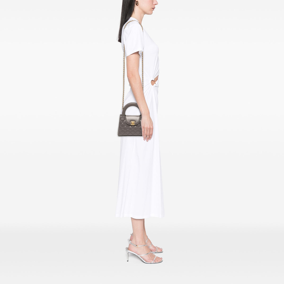 Chanel Nano Shiny Aged Calfskin Kelly Shopper Bag — Gray