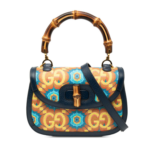 Gucci 100th Anniversary Medium GG Coated Canvas Kaleidoscope 1947 Bamboo Top Handle Bag