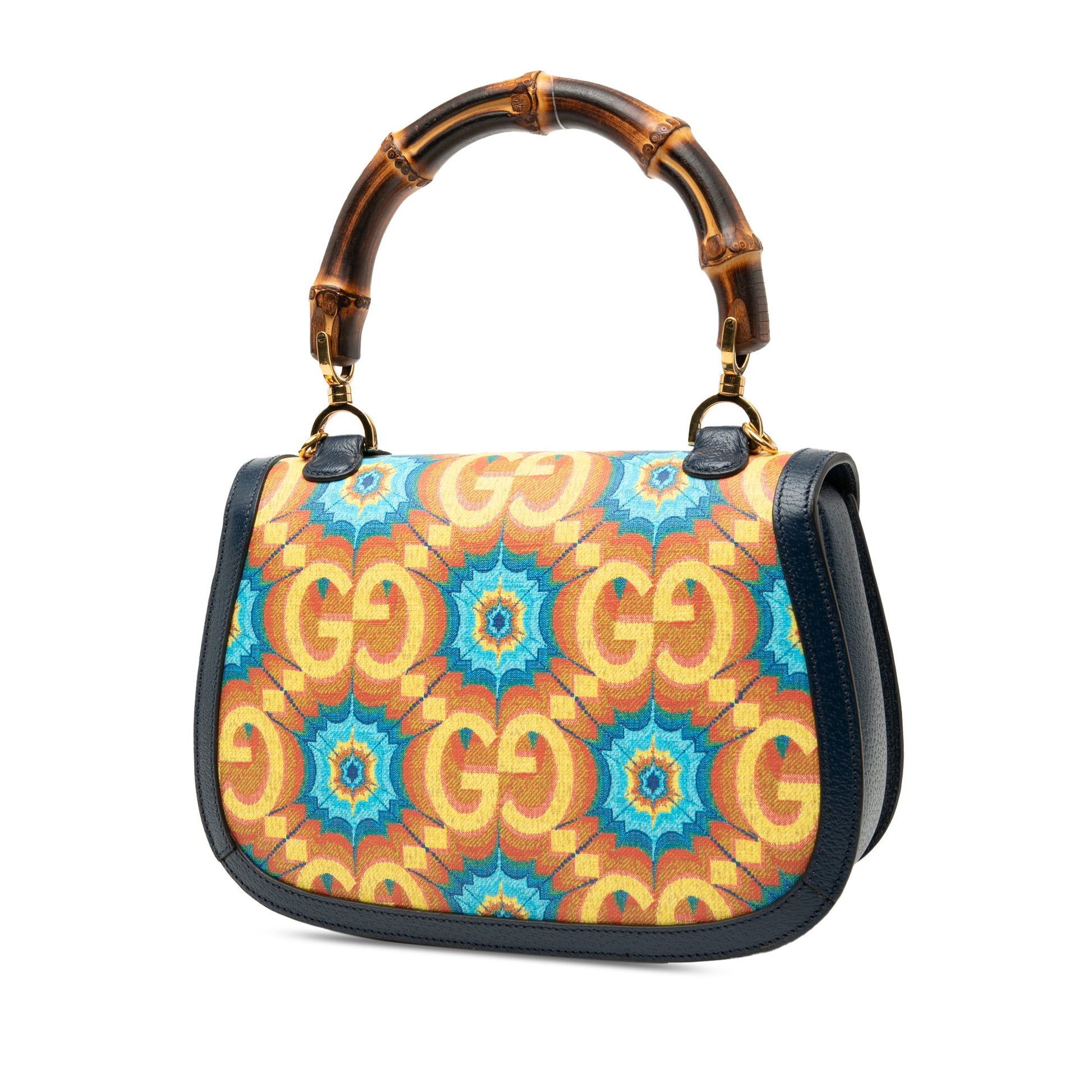Gucci 100th Anniversary Medium GG Coated Canvas Kaleidoscope 1947 Bamboo Top Handle Bag
