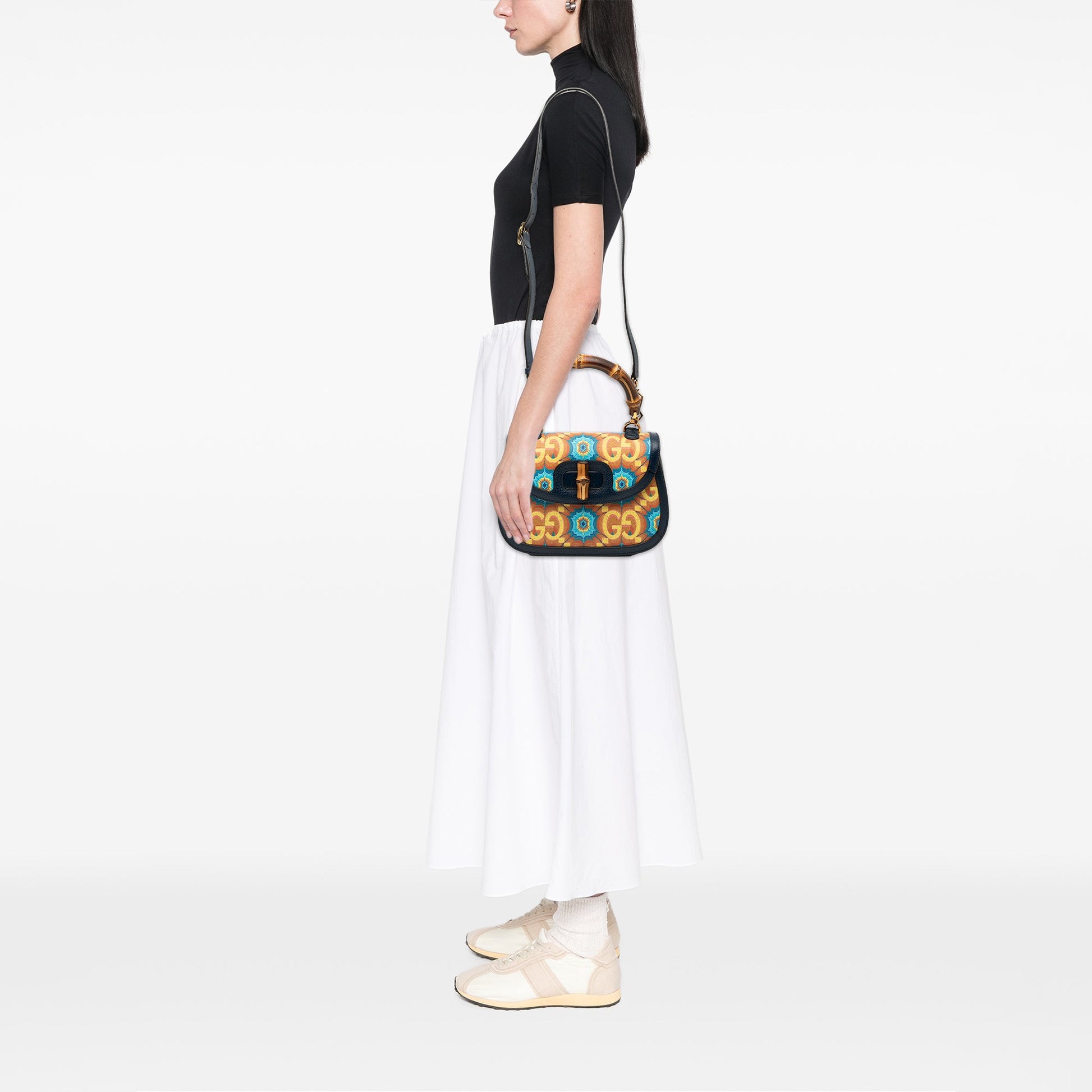 Gucci 100th Anniversary Medium GG Coated Canvas Kaleidoscope 1947 Bamboo Top Handle Bag