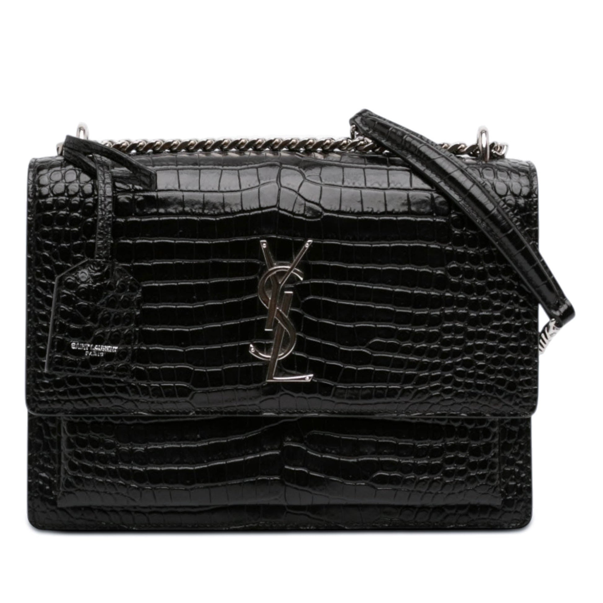 Saint Laurent Medium Croc Embossed Leather Monogram Sunset Crossbody