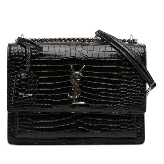 Saint Laurent Medium Croc Embossed Leather Monogram Sunset Crossbody