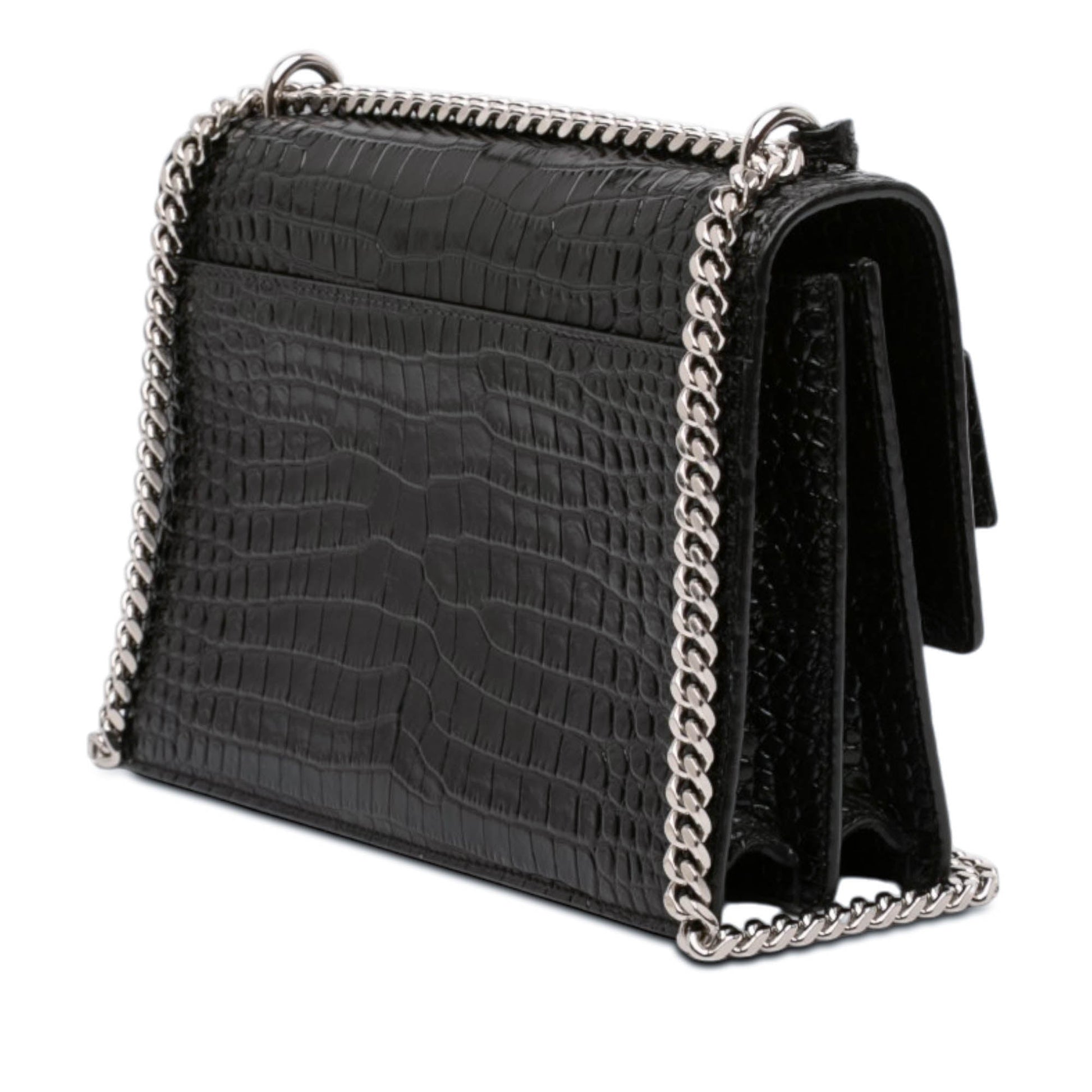 Saint Laurent Medium Croc Embossed Leather Monogram Sunset Crossbody