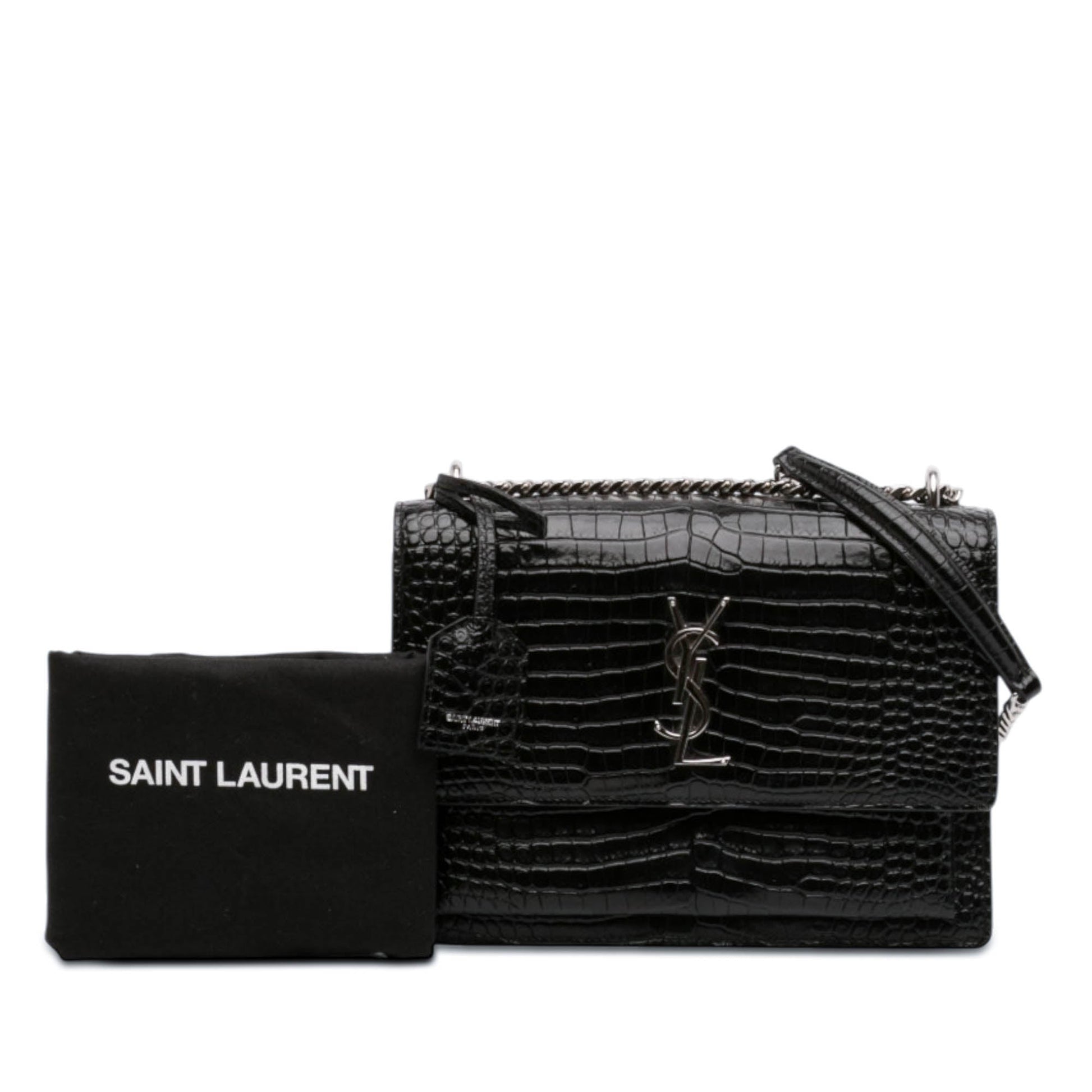 Saint Laurent Medium Croc Embossed Leather Monogram Sunset Crossbody