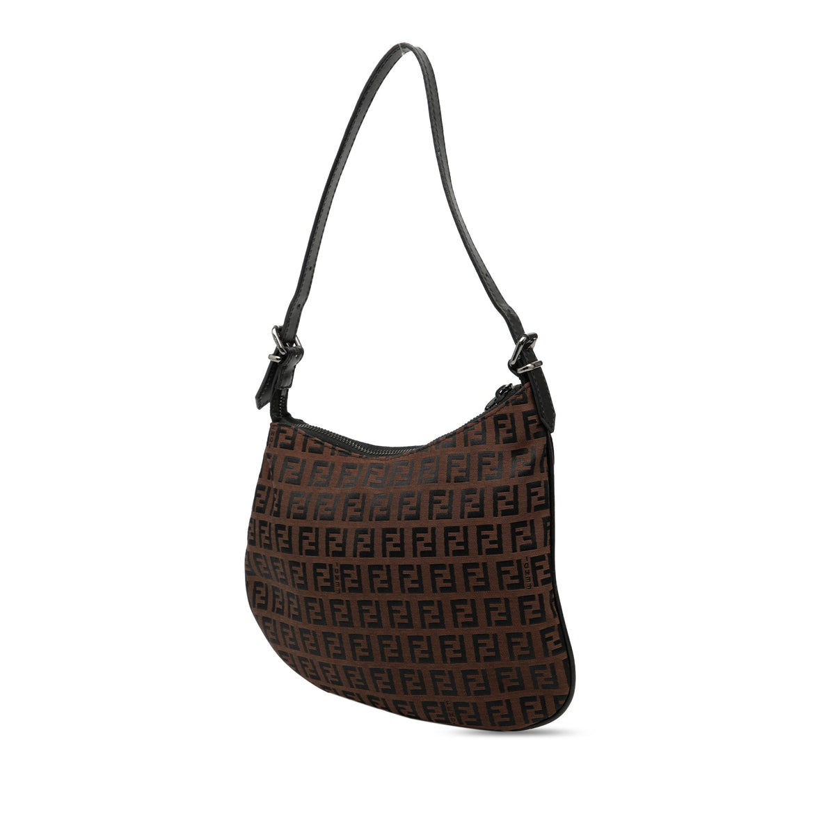 Fendi Zucchino Canvas Oyster Shoulder Bag — Brown