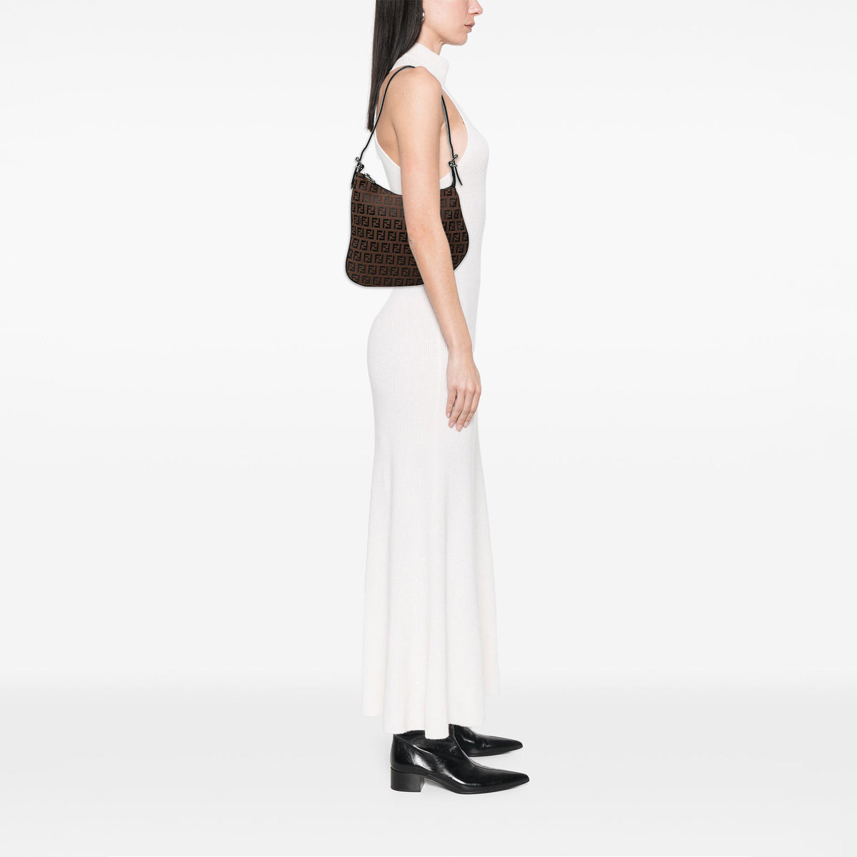 Fendi Zucchino Canvas Oyster Shoulder Bag — Brown