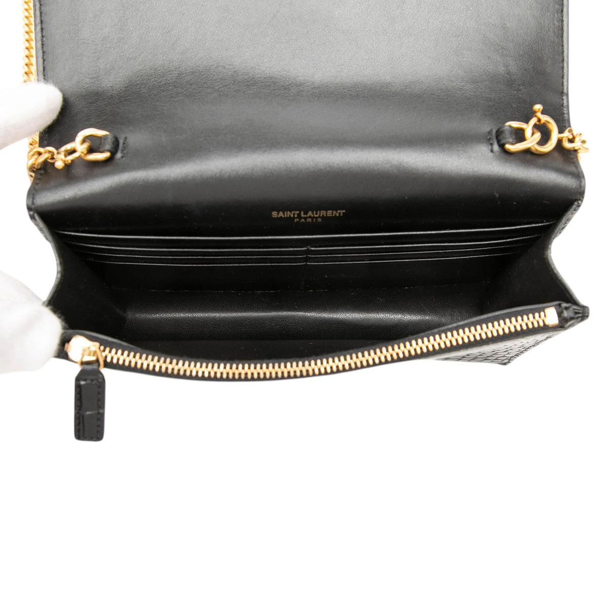 Saint Laurent Small Croc Embossed Leather Monogram Kate Tassel Crossbody