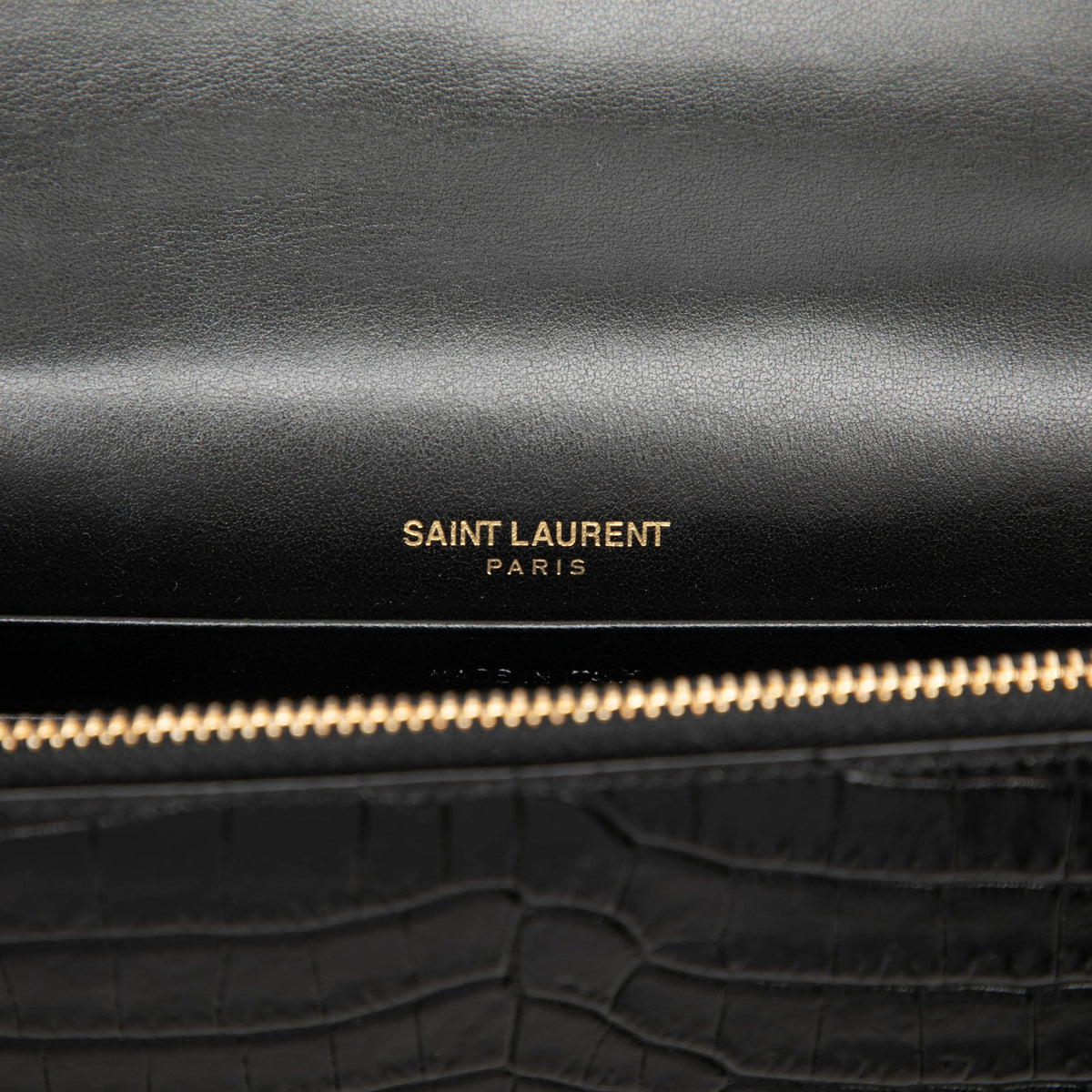 Saint Laurent Small Croc Embossed Leather Monogram Kate Tassel Crossbody