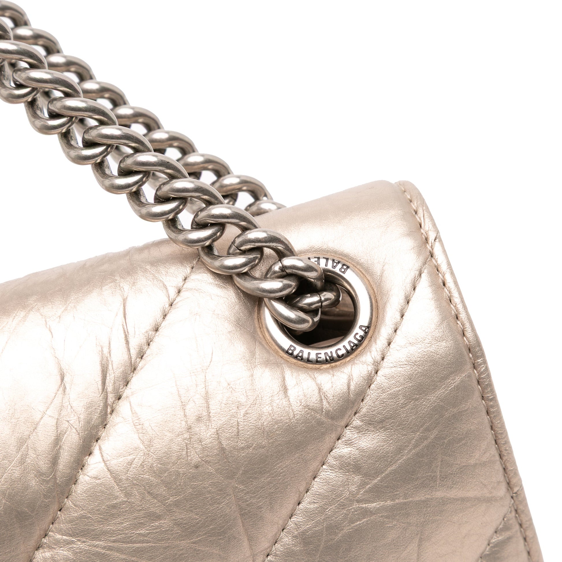 Balenciaga Small Metallic Calfskin Crush Chain Shoulder Bag