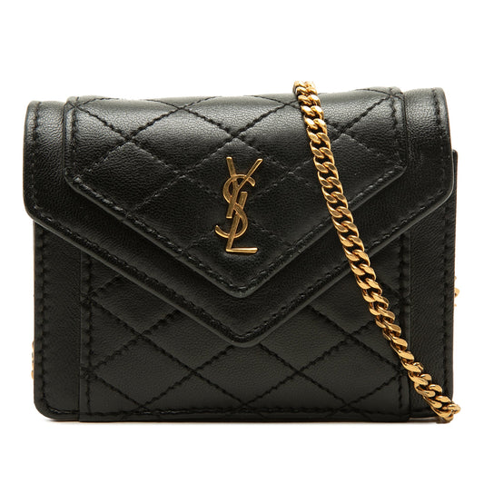 Saint Laurent Micro Quilted Lambskin Monogram Gaby Envelope Chain Crossbody — Black