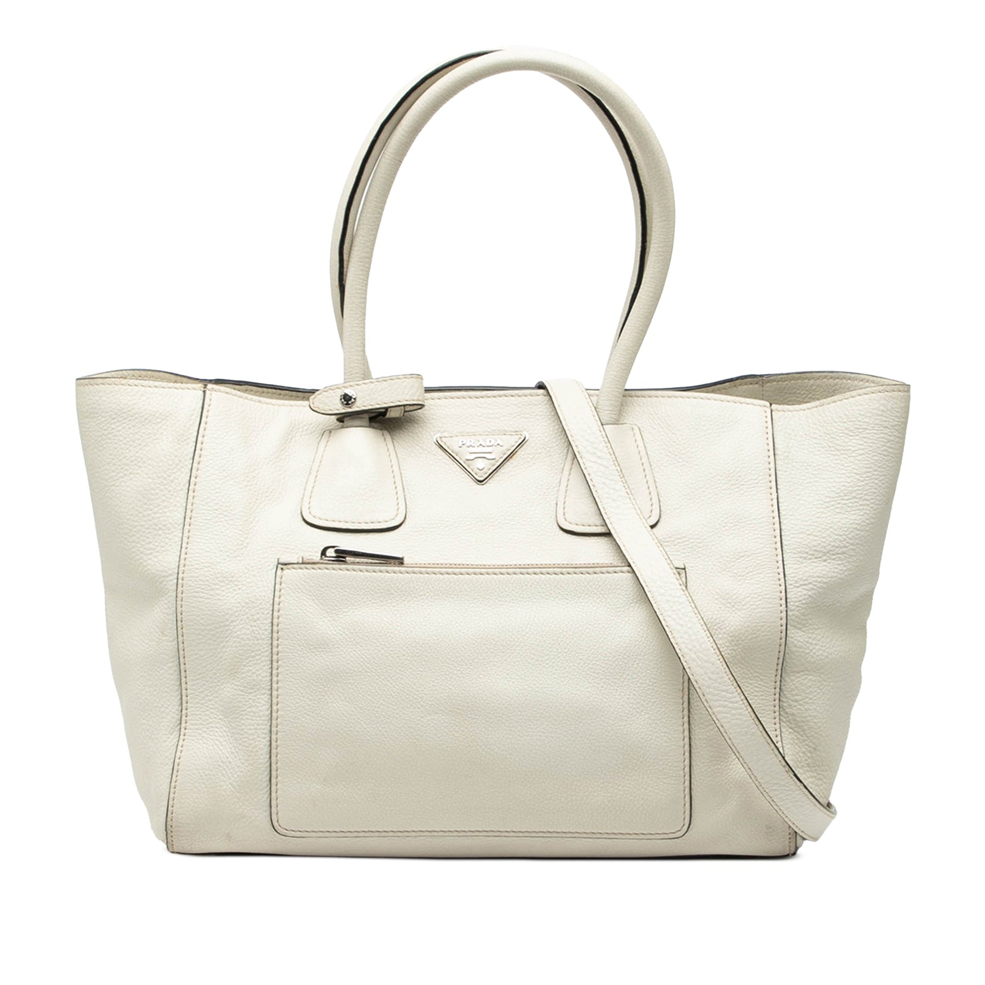 Prada Vitello Daino Front Pocket Open Convertible Tote