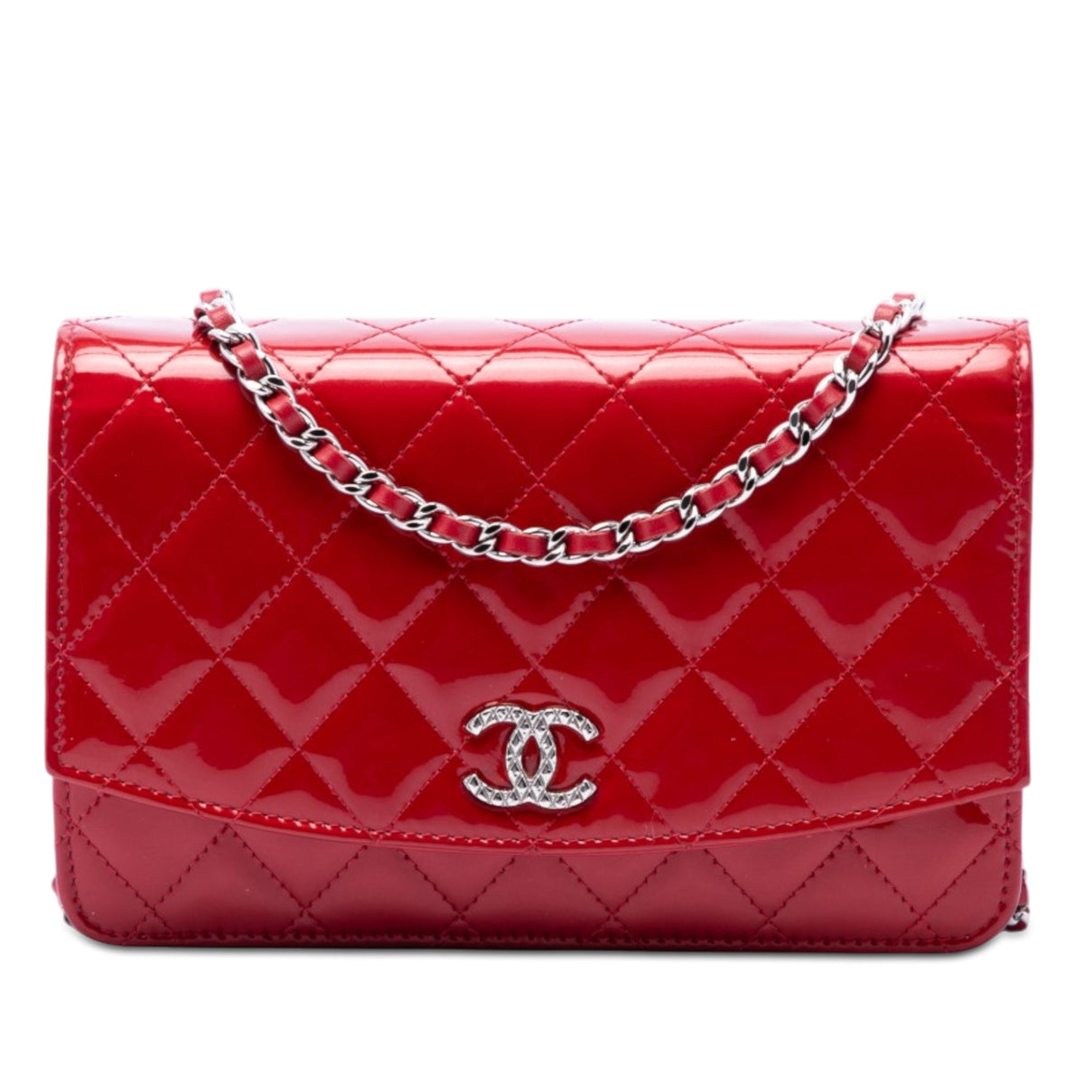 Chanel CC Quilted Patent Brilliant Wallet On Chain