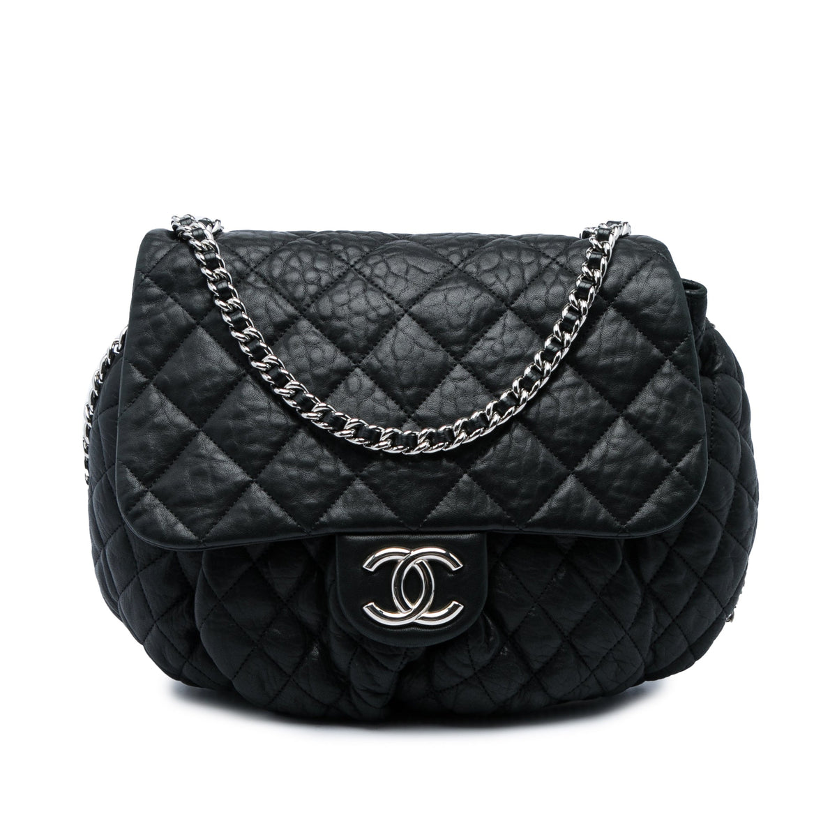 Chanel Large Quilted Washed Lambskin Chain Around Messenger Bag — Black