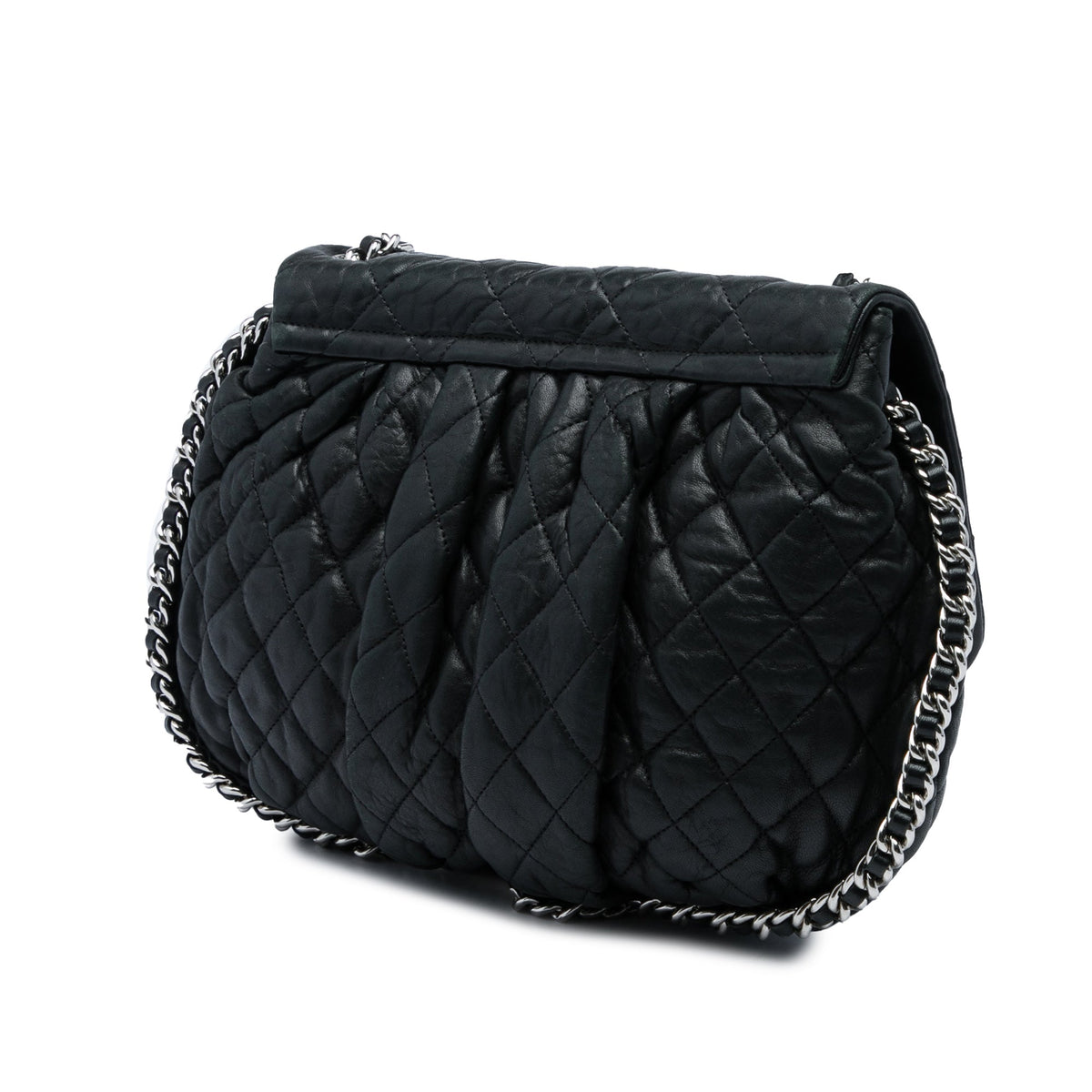 Chanel Large Quilted Washed Lambskin Chain Around Messenger Bag — Black