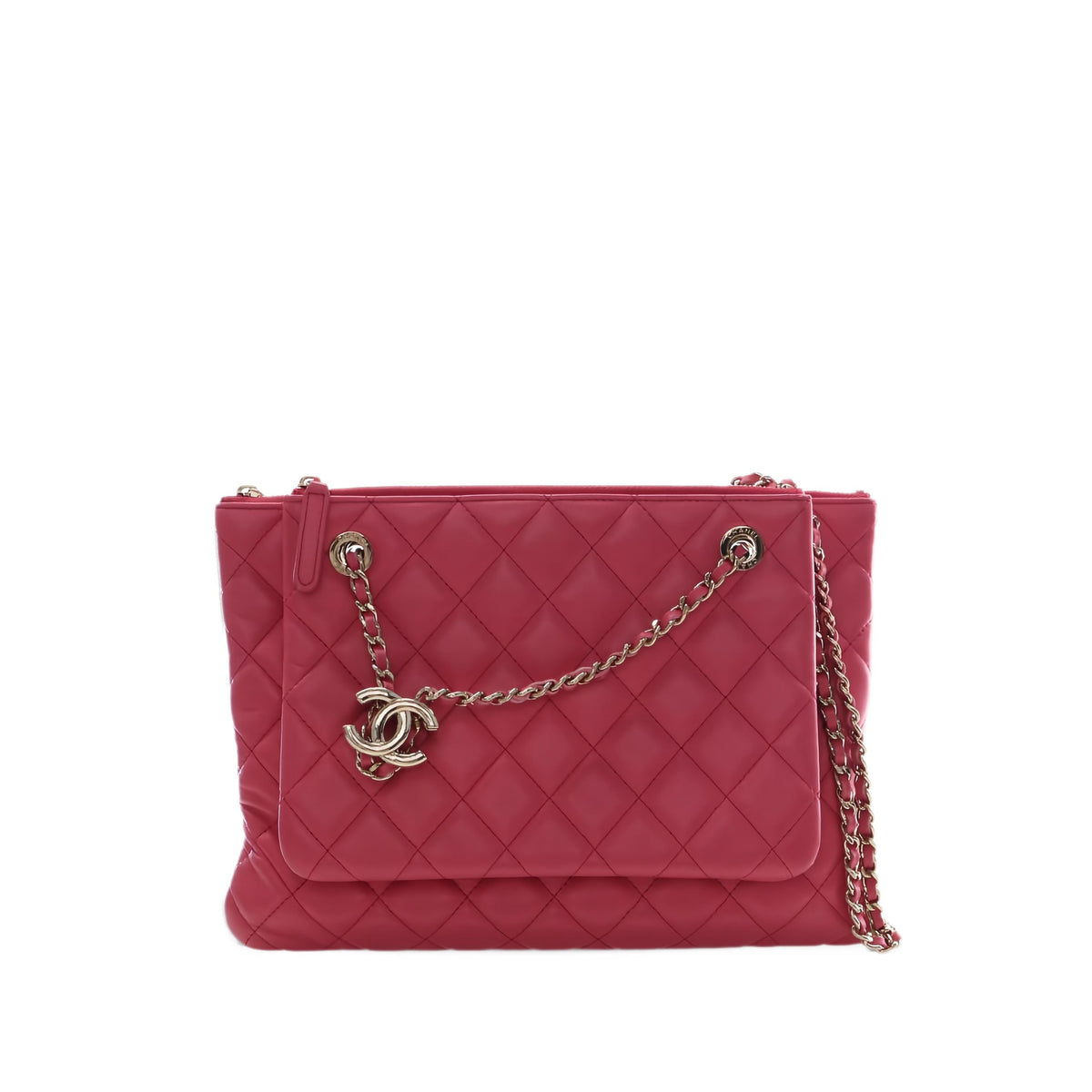 Chanel Quilted Lambskin Double Case with Chain — Pink